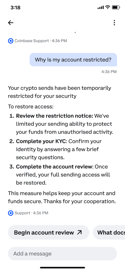Structured step-by-step answer from Coinbase Support